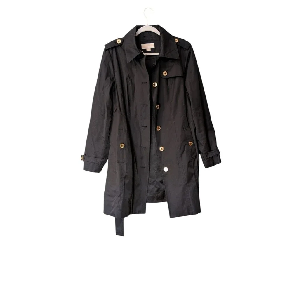 Michael Kors Black Gold-Button Trench coat size XL  Boss Babe classic utility